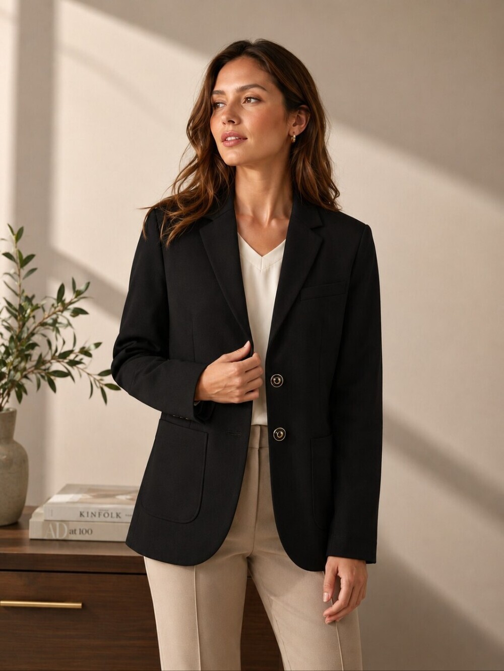 Tory Burch Wool Blend Two Button Black Blazer Jacket